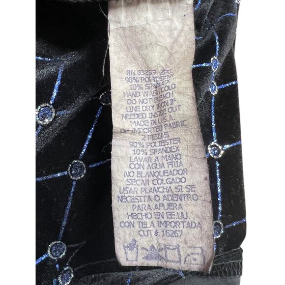 Vintage Onyx 2 Piece Dress Open Blazer Black Velvet Rhinestone Metallic Size 16 - Picture 7 of 10